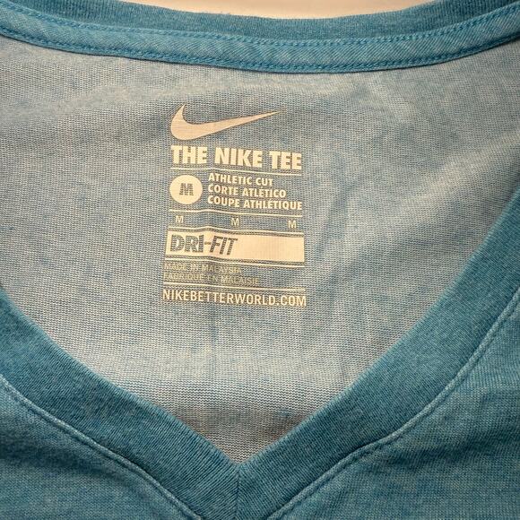 Nike Dri-FIT Blue V-Neck Long Sleeve Tee Shirt Size M Athletic Cut - Picture 8 of 9